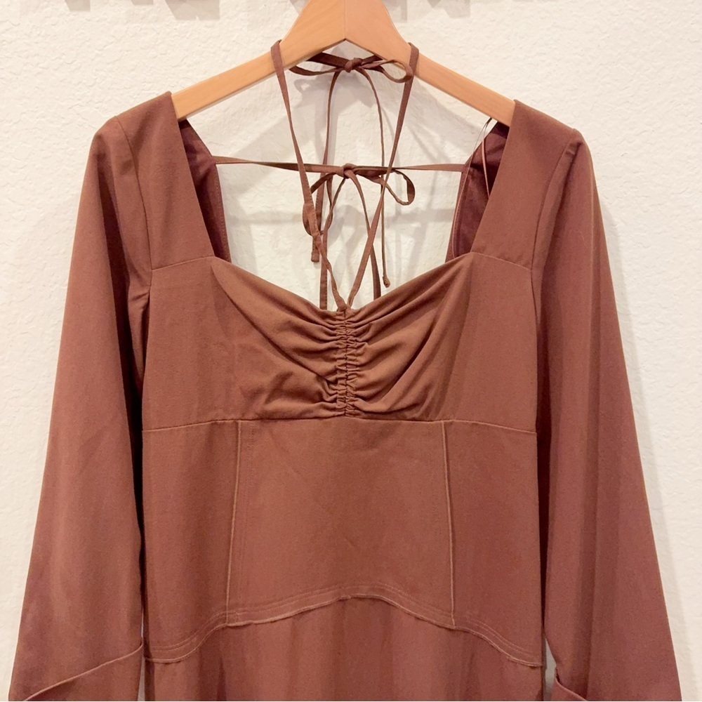 Moon River Halter Detail Ruched Crepe Midi Dress in Brown NWT Size Small - Picture 5 of 13